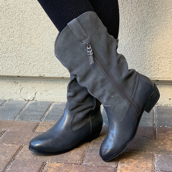 Wide Fit Distressed Charcoal Leather Cowboy Boots - Picture 4 of 6